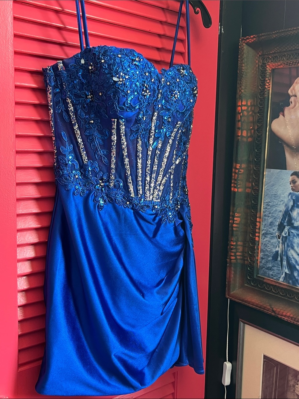 Embellished Royal Blue Prom Dress with Strap Details